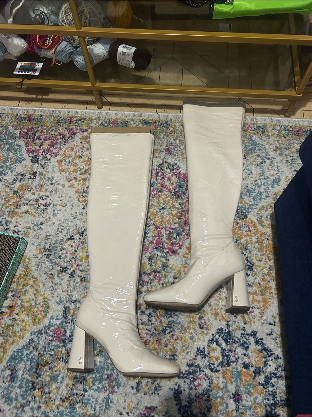 Sam Edelman Glossy Cream Over-the-Knee Block Heel Boots